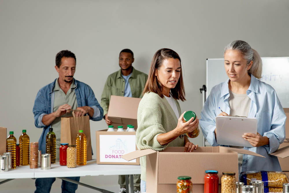 People collecting food supplies for donation